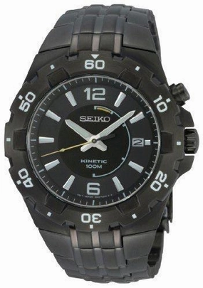 Seiko SKA447 Men's Kinetic Sport Oversized Black Ionic Plated Watch
