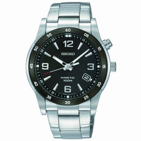 Seiko SKA505 Men's Stainless Steel Bracelet Black Dial Kinetic Watch