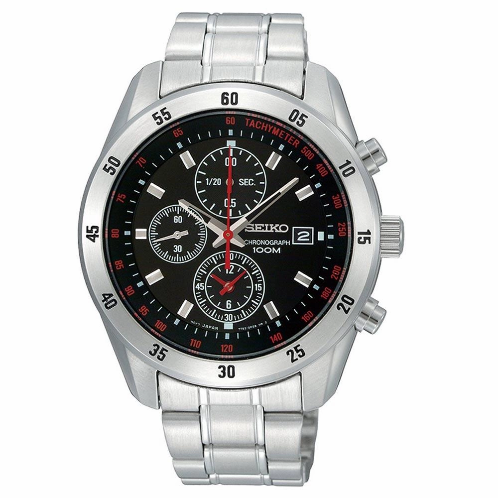 Seiko SNDC49P1 Men's Black Dial Stainless Steel Bracelet Chronograph Watch