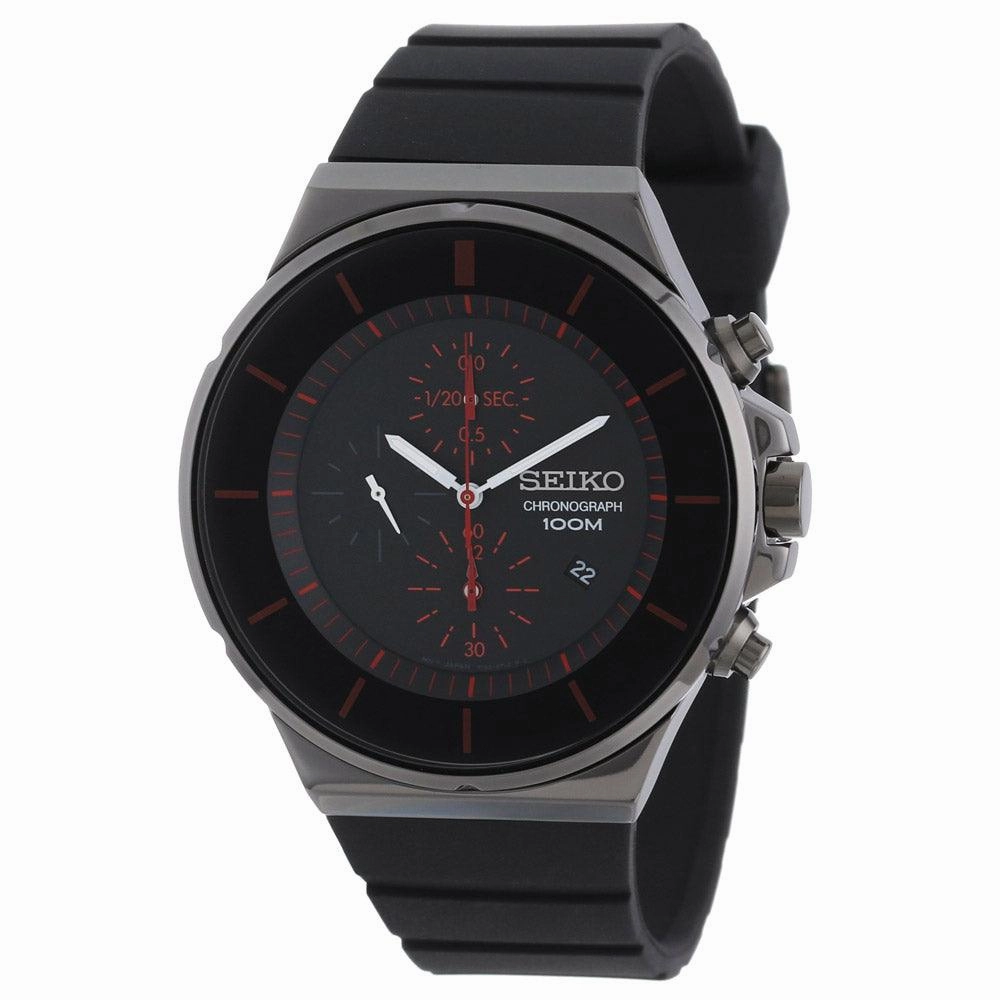 Seiko SNDD61 Men's Black Dial Chronograph Black Rubber Strap Watch