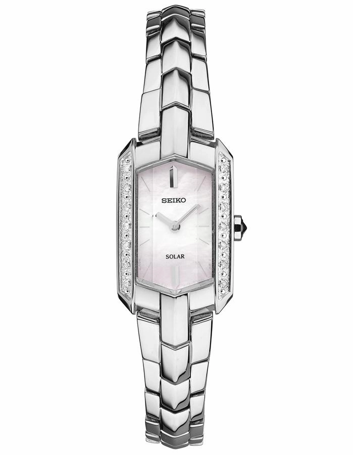 Seiko Solar Ladies 14 Diamond Tressia Dress Watch - Mother of Pearl - Bracelet