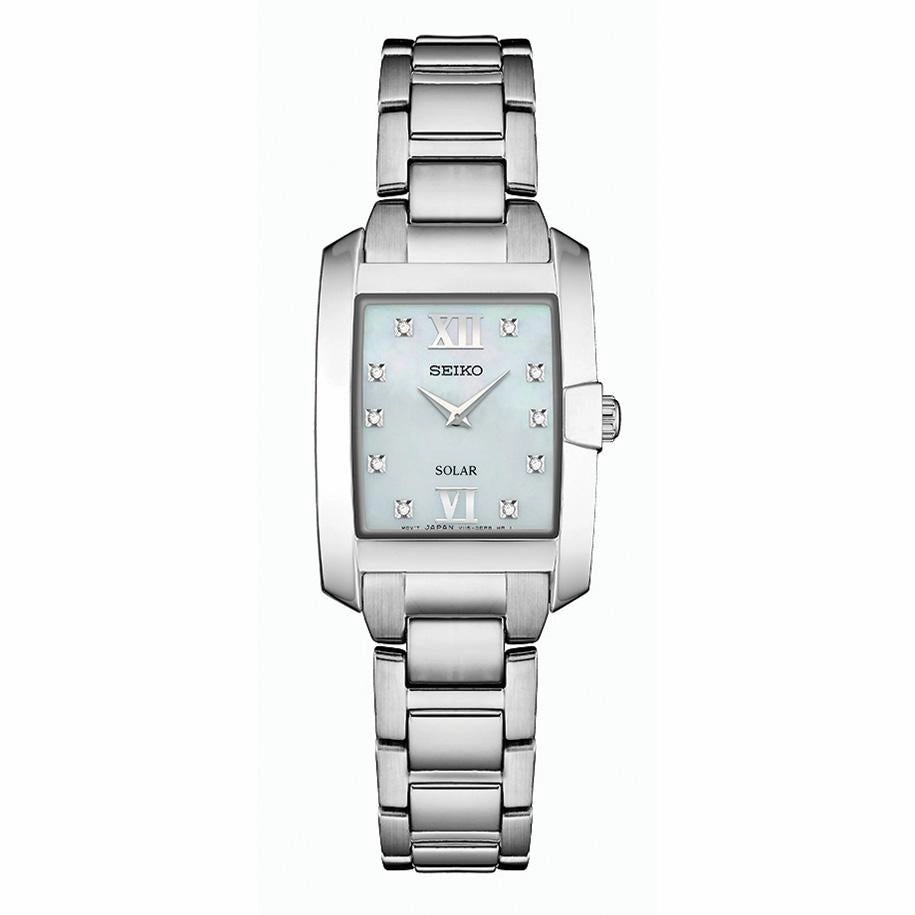 Seiko Solar Ladies Square Diamond Watch - Stainless Steel - Bracelet