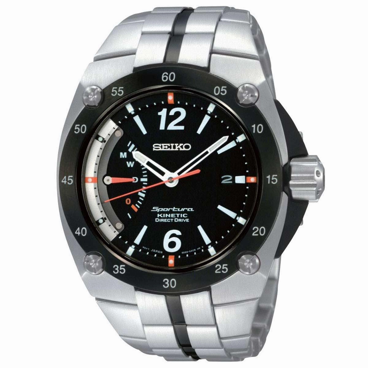 Seiko SRG005 Men's Sportura Black Dial Two Tone Steel Kinetic Watch
