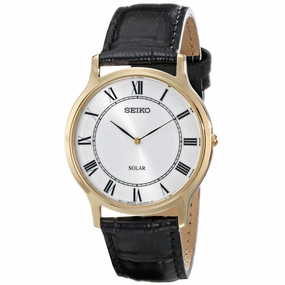 Seiko SUP878 Men's Solar Core Quartz Silver Dial Black Leather Strap Watch