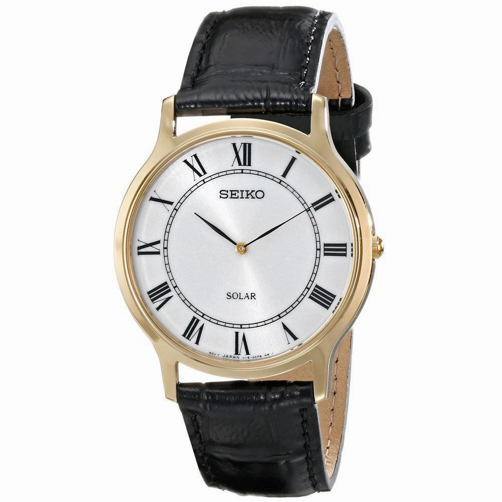 Seiko SUP878 Men's Solar Core Quartz Silver Dial Black Leather Strap Watch