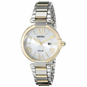 Seiko SUT174 Women's Recraft Solar Silver Tone Dial Two Tone Yellow Gold Steel Watch