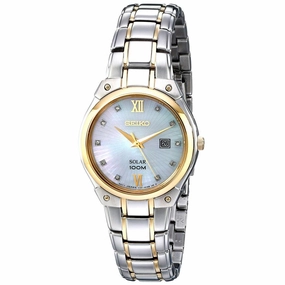Seiko SUT214 Women's Solar Core MOP Dial Two Tone Steel Diamond Watch