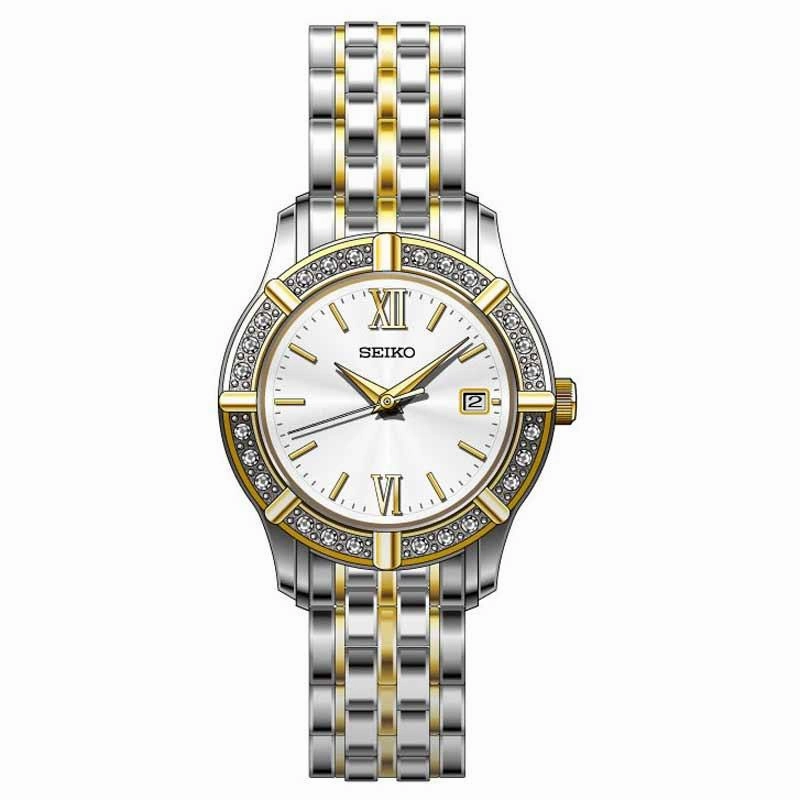 Seiko SXDE50 Women's Dress Silver Dial Two Tone Stainless Steel Quartz Crystal Watch