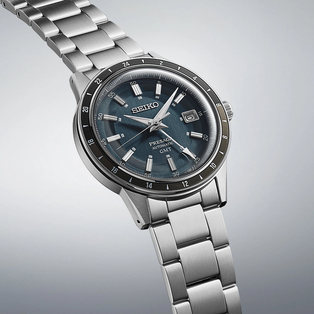Seiko Watch Presage Petrol Blue Style 60's Road Trip GMT Automatic SSK009J1
