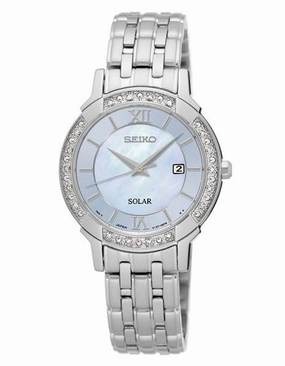 Seiko Womens Solar Classic Diamond Dress Watch - Mother of Pearl - Bracelet