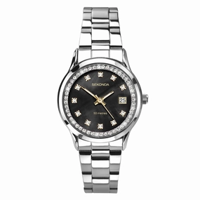 Sekonda Catherine Black Dial Crystal Set Ladies Watch 40520
