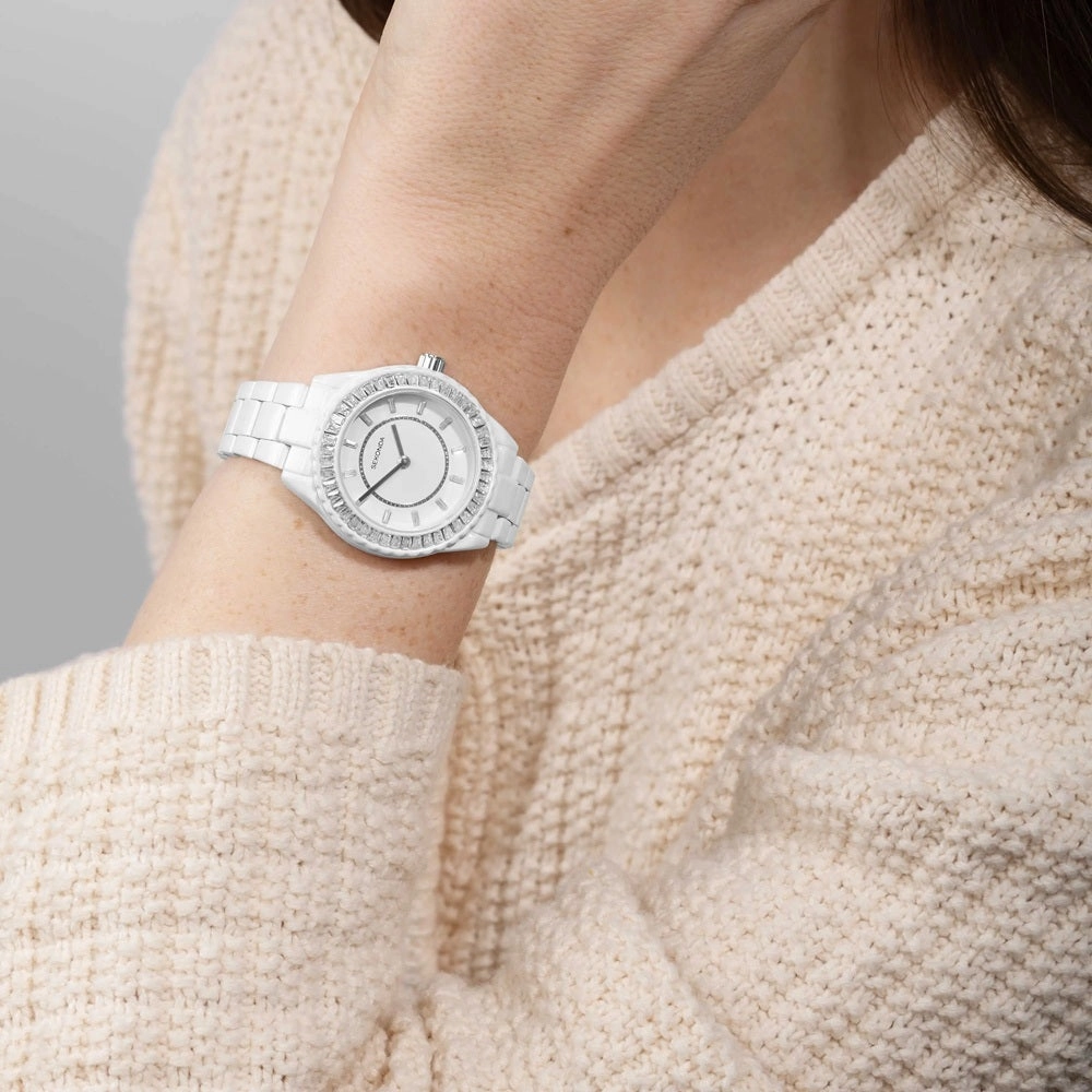 Sekonda Margot White Dial and Stone Set Bezel Ladies Watch 40687