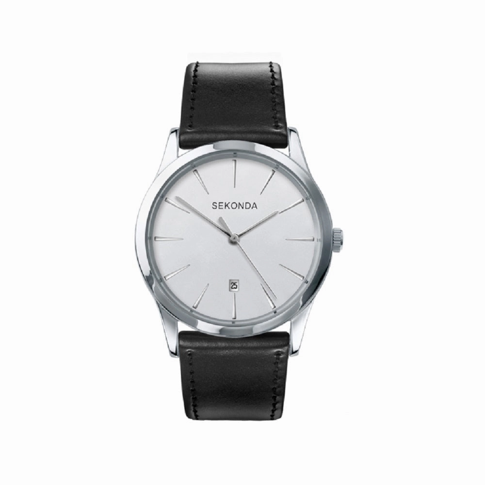 Sekonda Mens Black Leather Strap Watch 3531