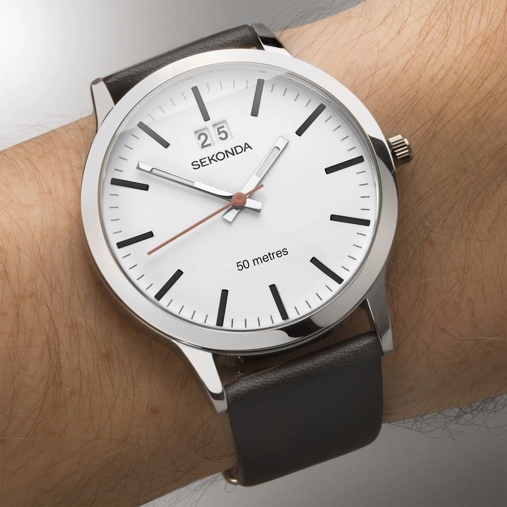 Sekonda Nordic Leather Strap Mens Watch White Dial 1939