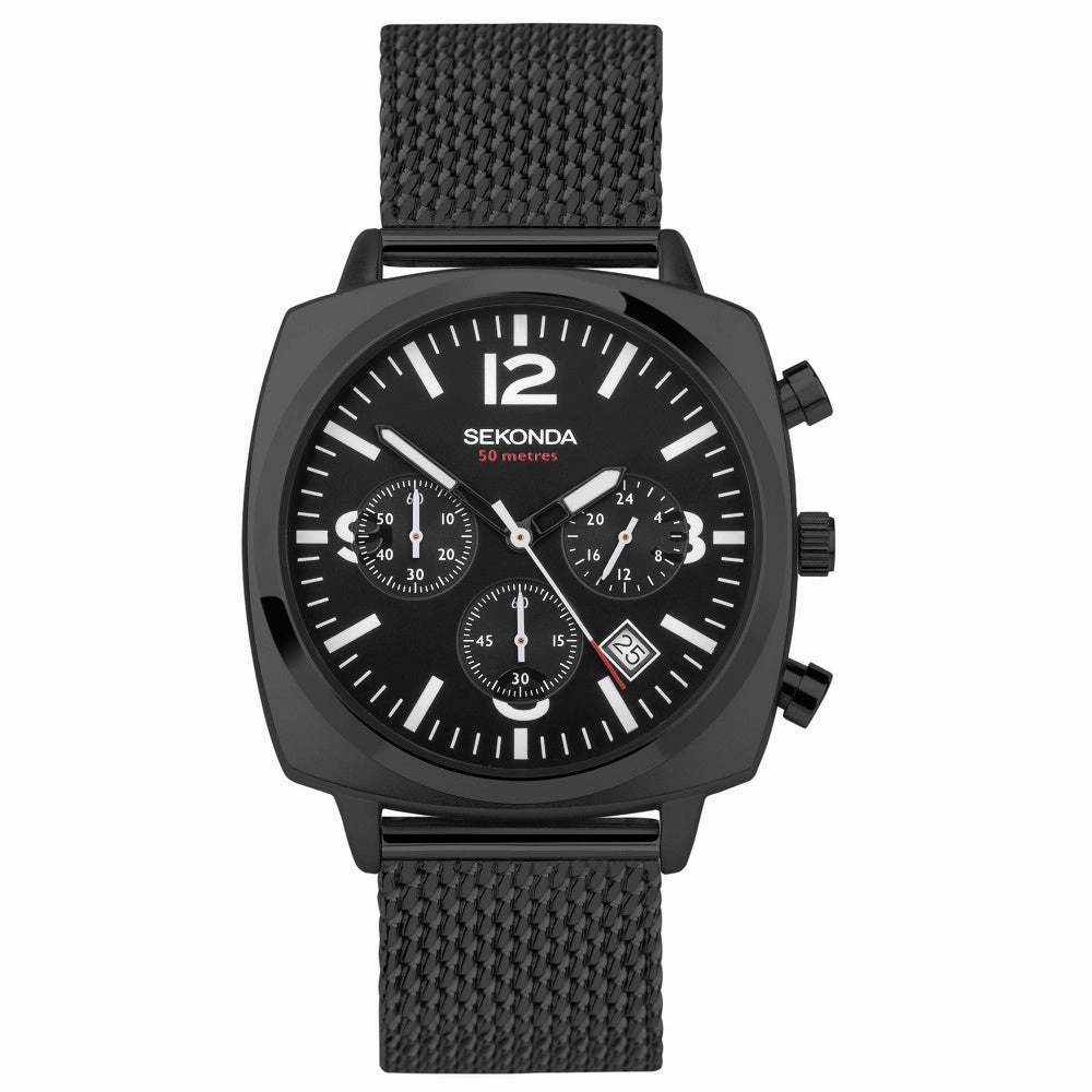 Sekonda Pilot Airborne Chronograph Black Mesh Bracelet Mens Watch 30102
