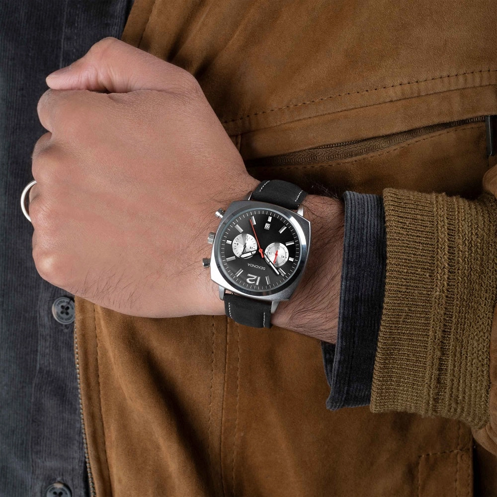 Sekonda Pilot Airborne Chronograph Black Strap Mens Watch 30028
