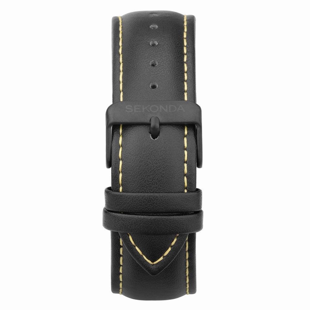Sekonda Pilot Naivigator Dual Time Leather Strap Mens Watch Black 30112