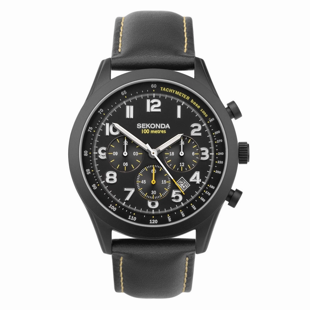 Sekonda Pilot Naivigator Dual Time Leather Strap Mens Watch Black 30112