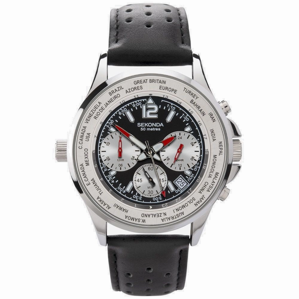Sekonda Sports Dual And World Time Men's Strap Watch Black 1842