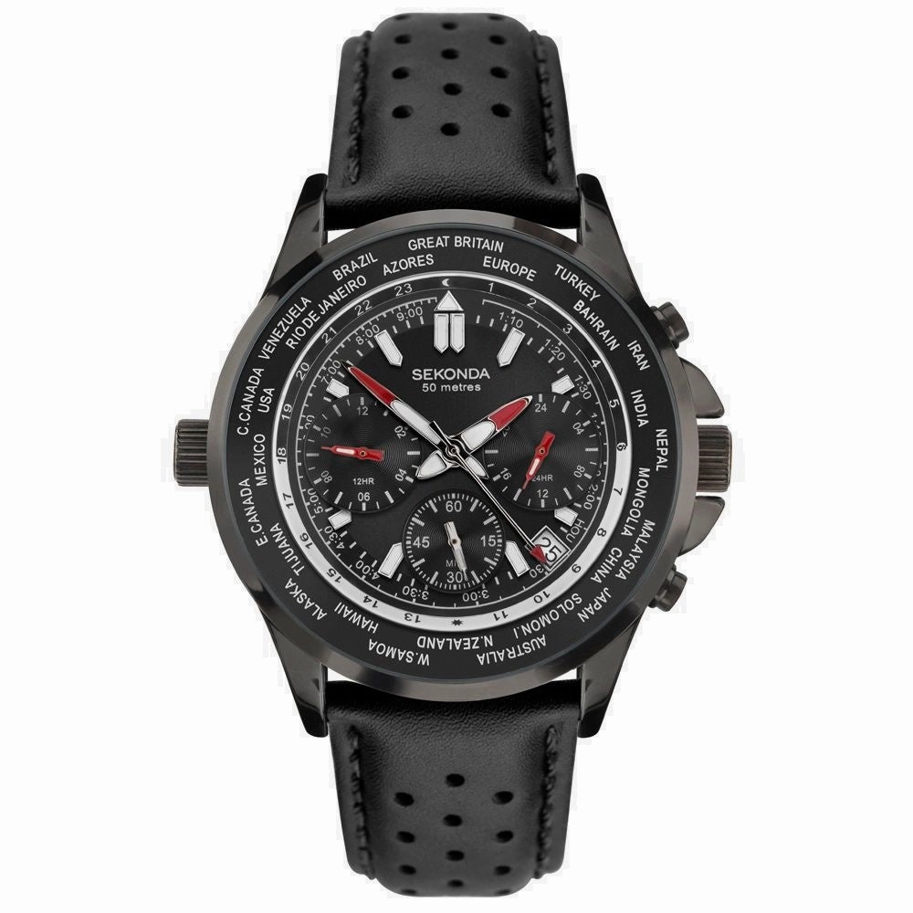 Sekonda Sports Dual And World Time Men's Strap Watch Black 1864