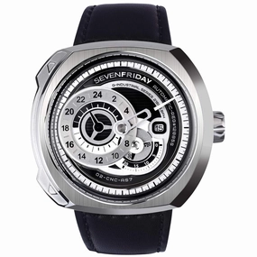 SevenFriday Men's Watch - Q-Series Automatic Silver and Black Dial Strap | Q1-01