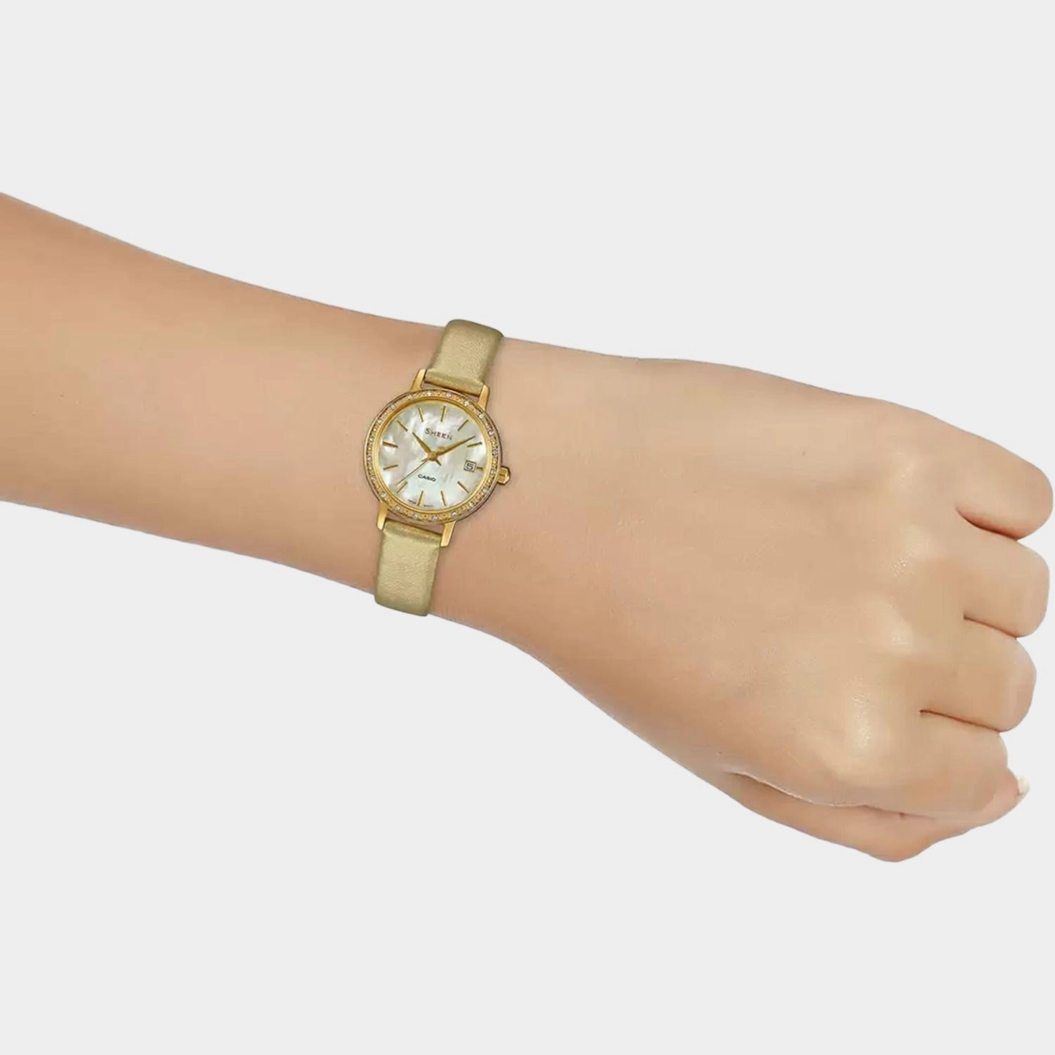 Sheen Women Mother of Pearl Dial Analog Leather Watch SH224 - SHE-4060GL-9AUDF