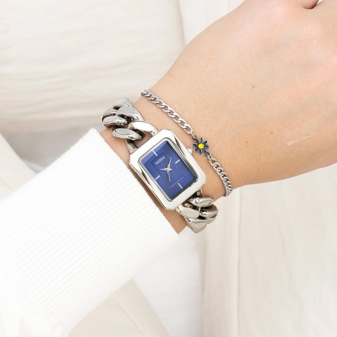 Silver coloured OOZOO watch with chunky chain bracelet - C11352