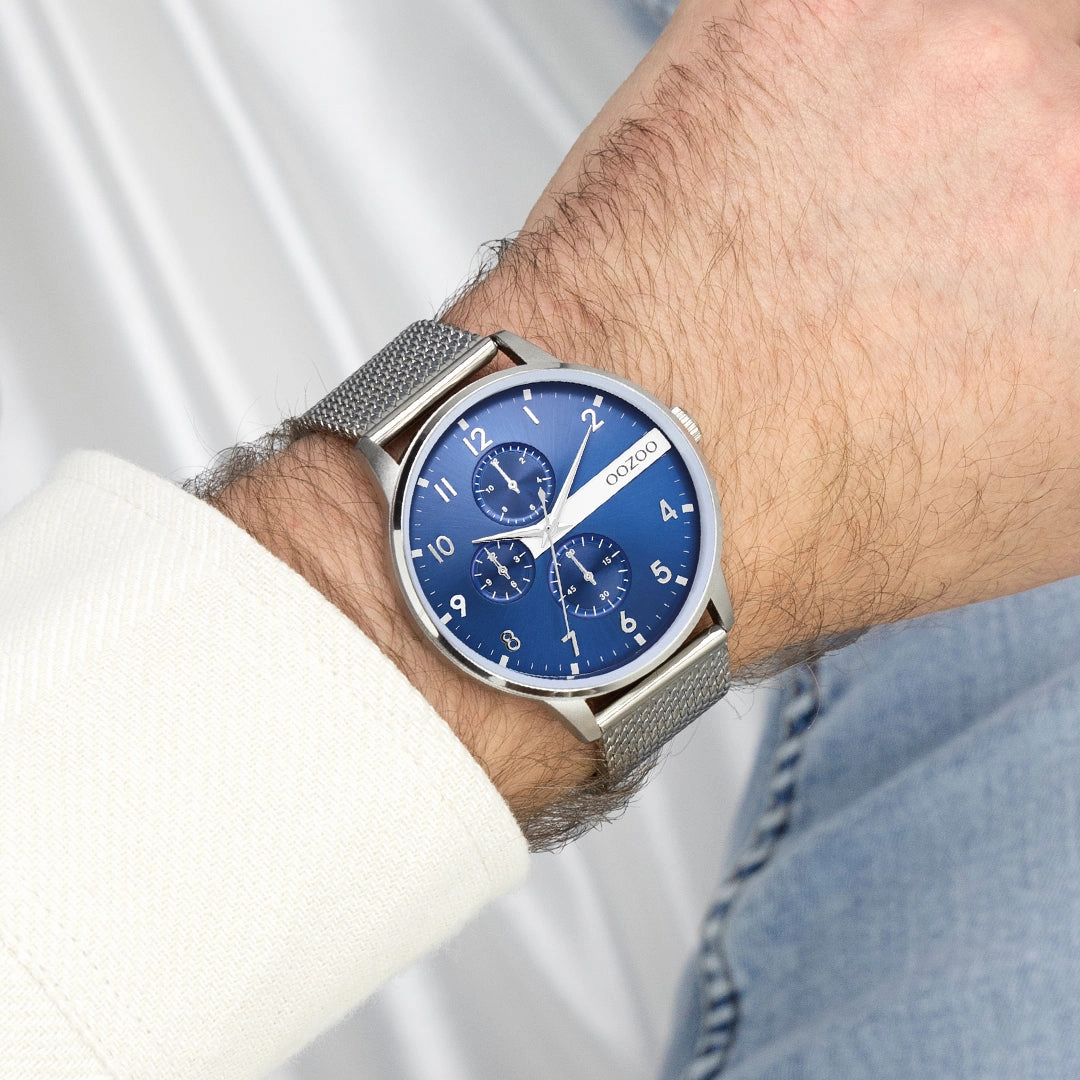 Silver coloured OOZOO watch with metal mesh bracelet - C11300
