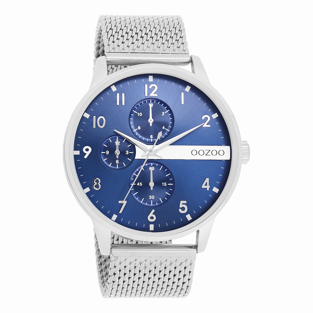 Silver coloured OOZOO watch with metal mesh bracelet - C11300