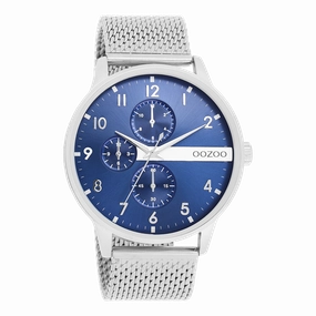 Silver coloured OOZOO watch with metal mesh bracelet - C11300