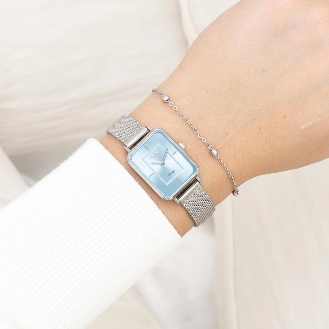 Silver coloured OOZOO watch with metal mesh bracelet - C20351