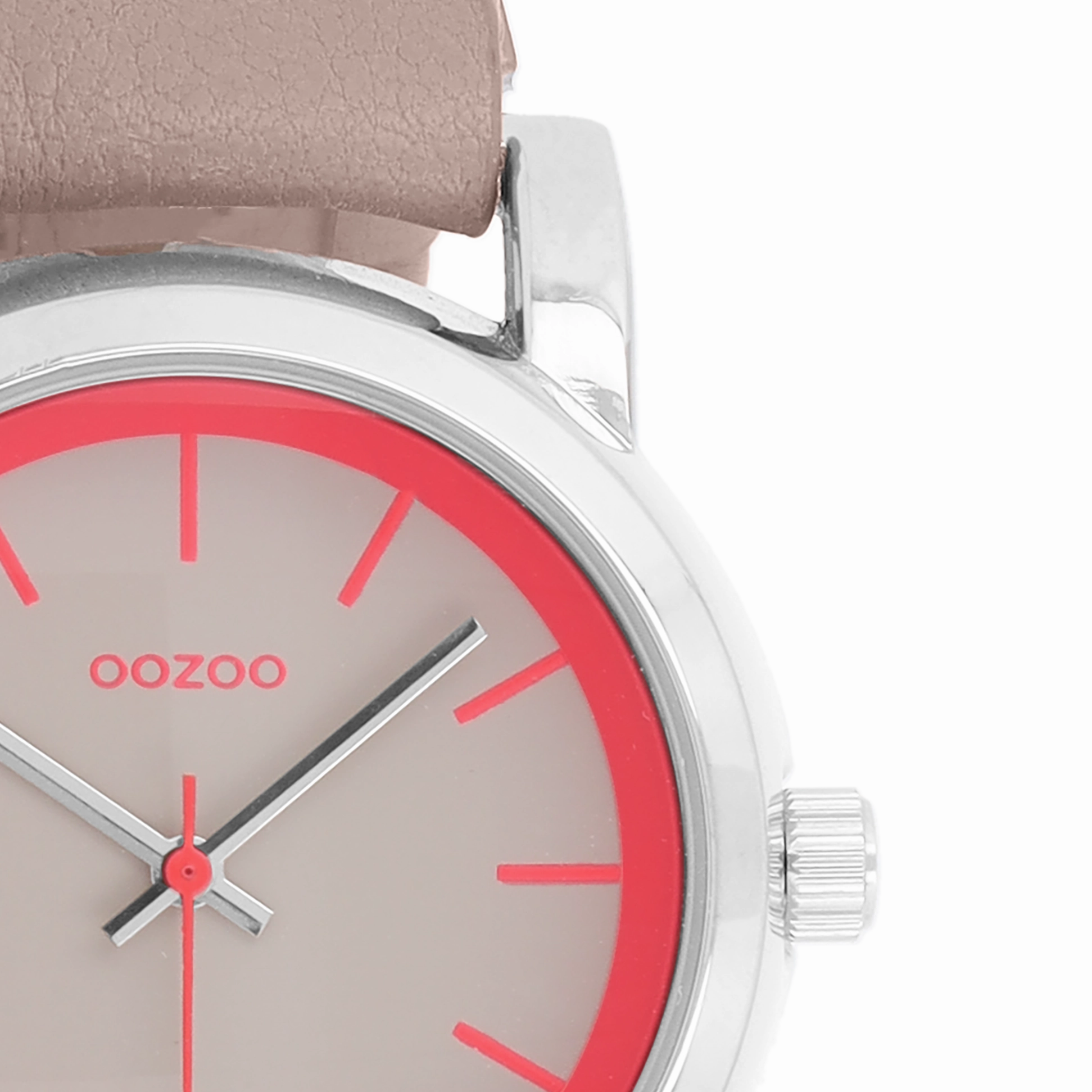 Silver coloured OOZOO watch with pink grey leather strap - C7183