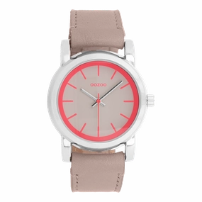 Silver coloured OOZOO watch with pink grey leather strap - C7183