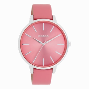 Silver coloured OOZOO watch with pink shell coloured leather strap - C11295