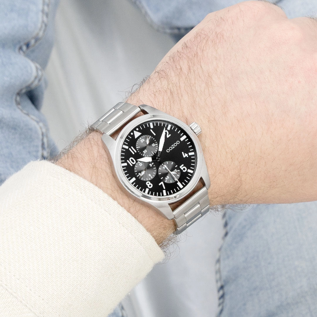 Silver coloured OOZOO watch with stainless steel bracelet - C11506