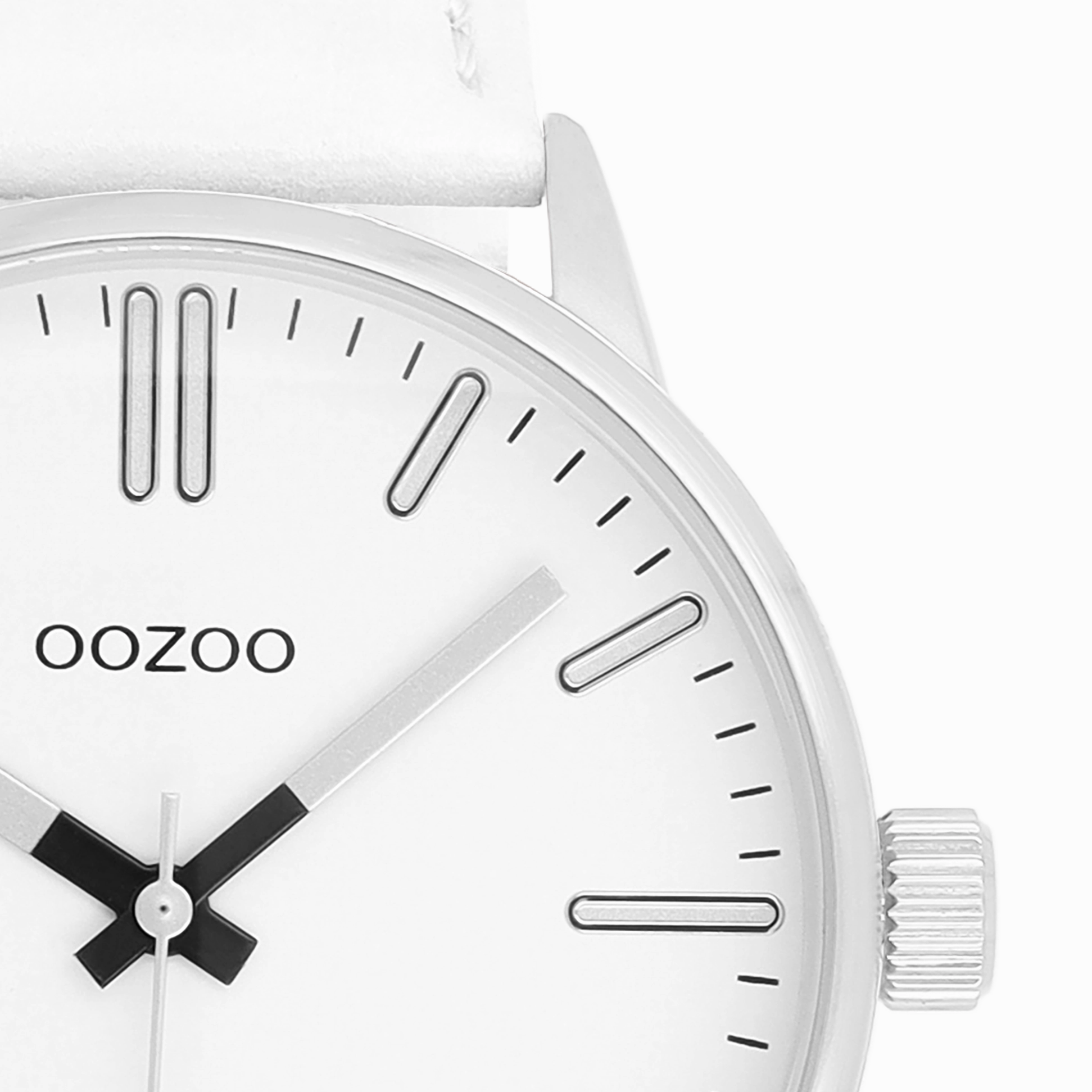 Silver coloured OOZOO watch with white leather strap - C11512