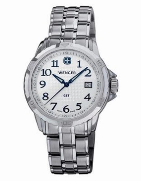 Silver Dial Wenger Mens GST Bracelet Watch - Stainless Steel - Date