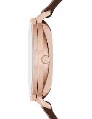 Skagen Womens Hagen Watch - White Dial - Brown Leather Strap - Gold-Tone