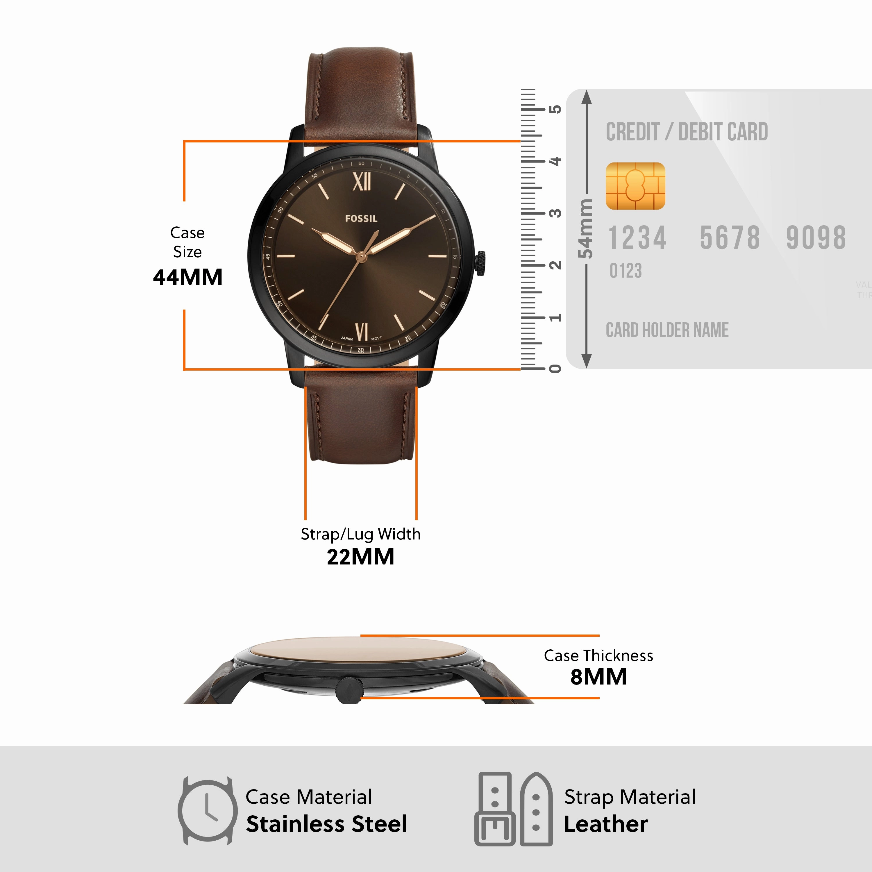Sophisticated Fossil FS5551 Minimalist Brown Leather Watch