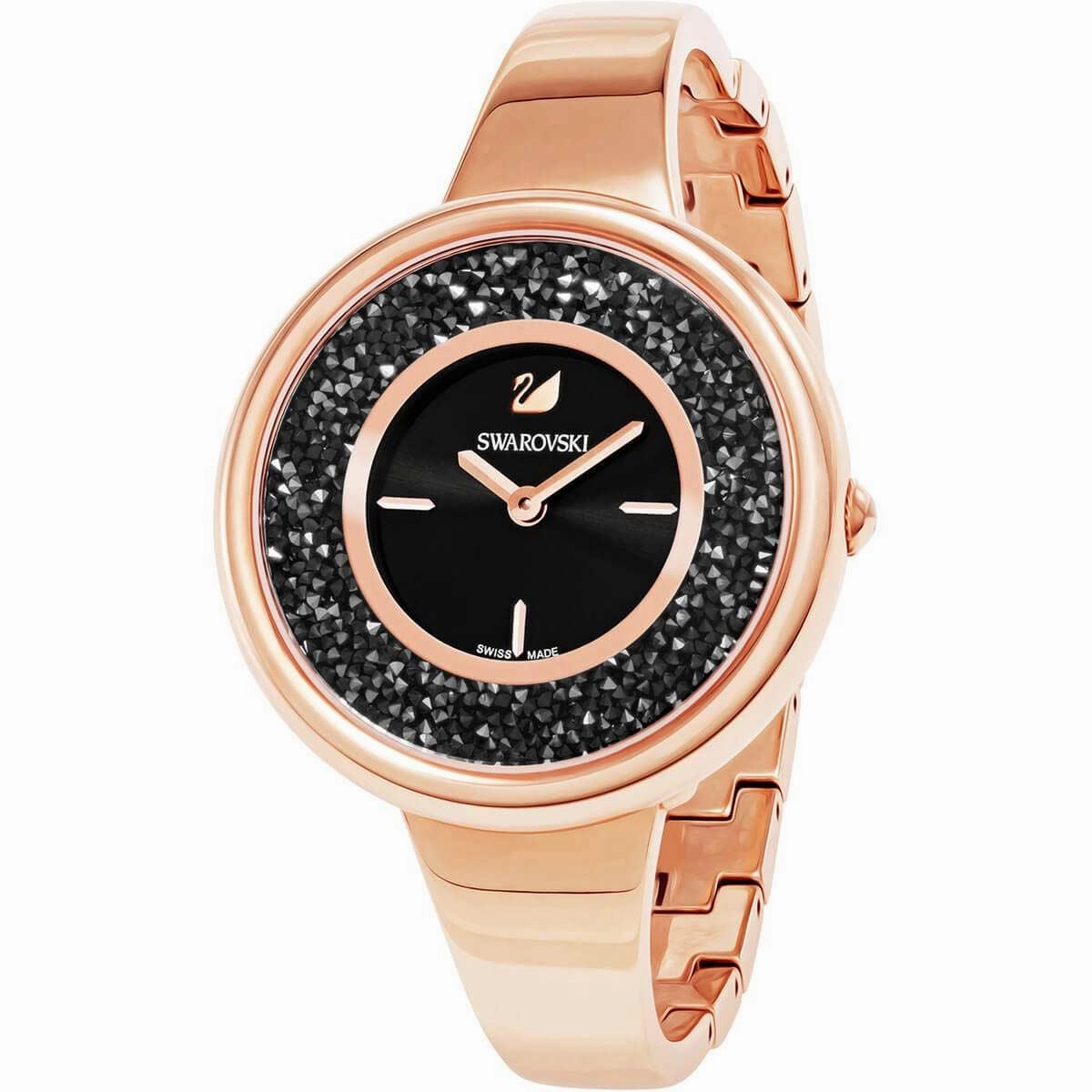 Swarovski Women's Bangle Bracelet Watch - Crystalline Pure Black Dial Rose Gold Steel | 5295334