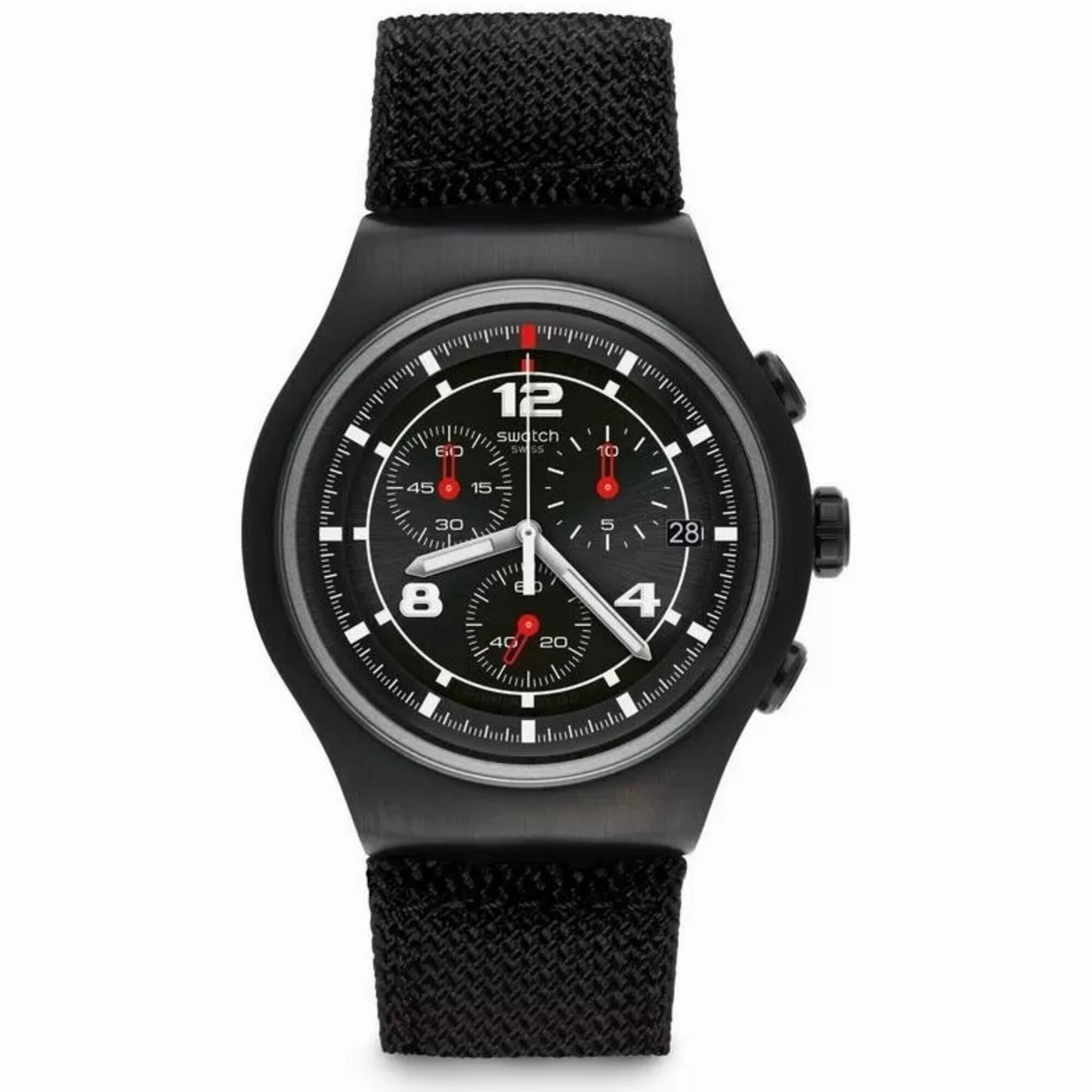 Swatch Men's Watch - Irony Thenero Chronograph Quartz Black Dial Strap | YOB404