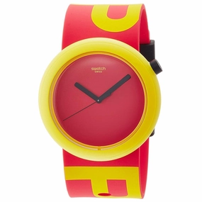 Swatch PNJ100 Unisex Poptastic Red & Yellow Silicone Strap Swiss Quartz Red Dial Watch