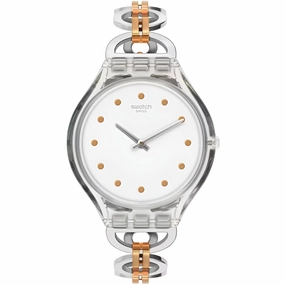 Swatch Women's Watch - Skin Skinring Quartz White Dial Two Tone Bracelet | SVOK102G