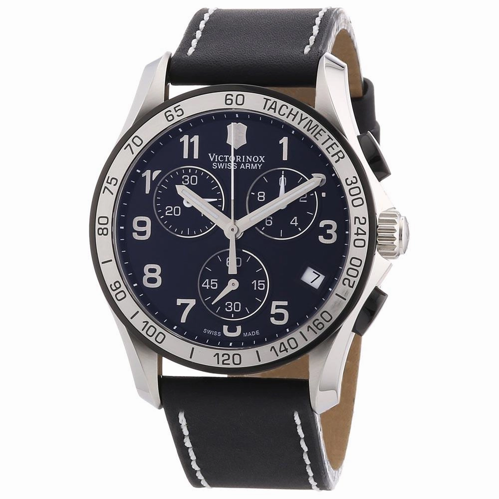 Swiss Army 241404 Men's Chrono Classic Black Dial Black Leather Strap Watch