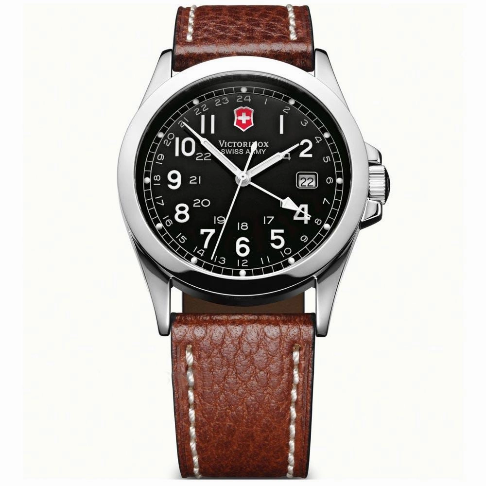 Swiss Army 24798 Men's Infantry 2nd Time Zone Black Dial Brown Leather Strap Watch