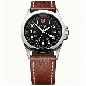 Swiss Army 24798 Men's Infantry 2nd Time Zone Black Dial Brown Leather Strap Watch