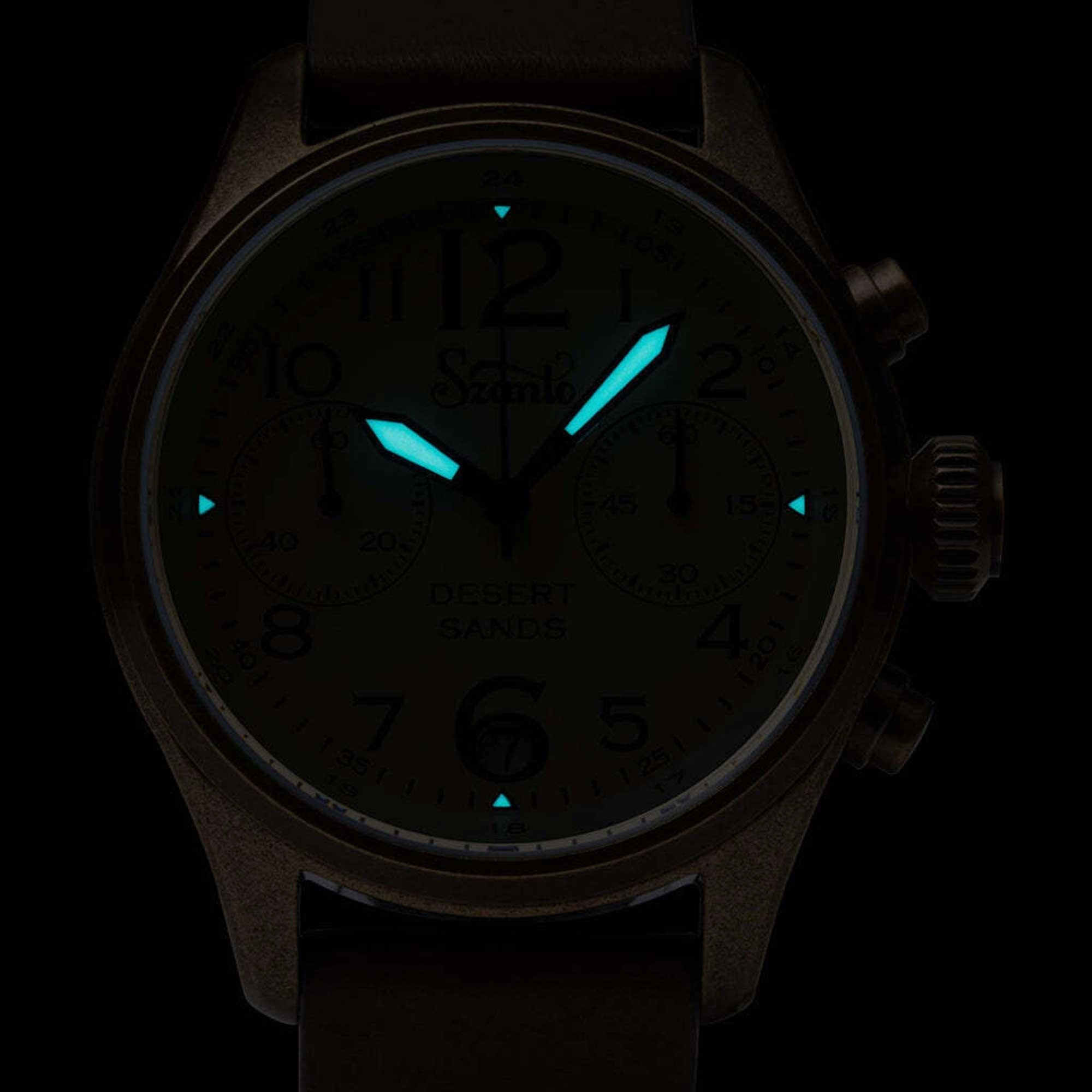 Szanto Men's Chronograph Watch - Desert Sands Ivory Dial Antique Gold Case | SZ 4553
