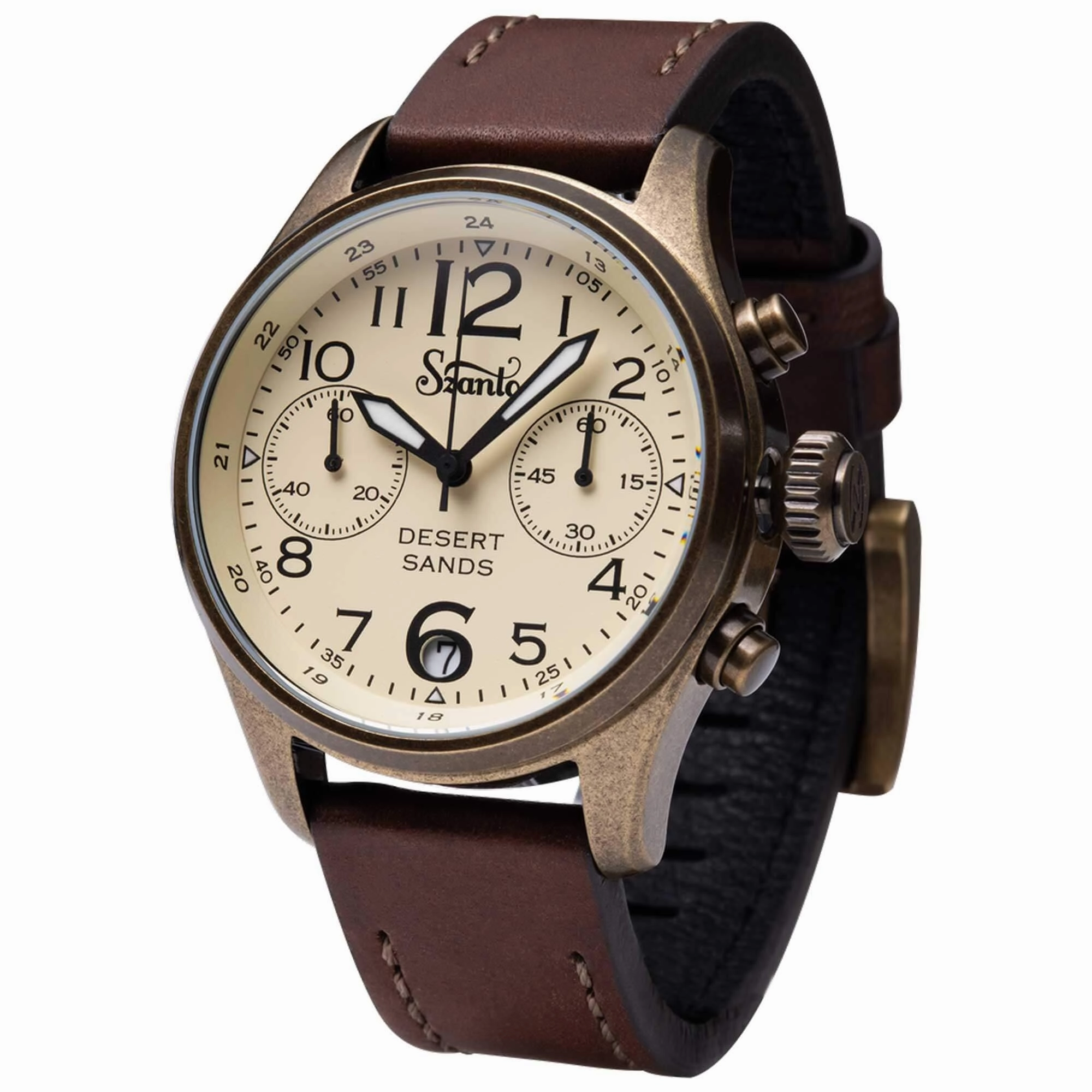 Szanto Men's Chronograph Watch - Desert Sands Ivory Dial Antique Gold Case | SZ 4553