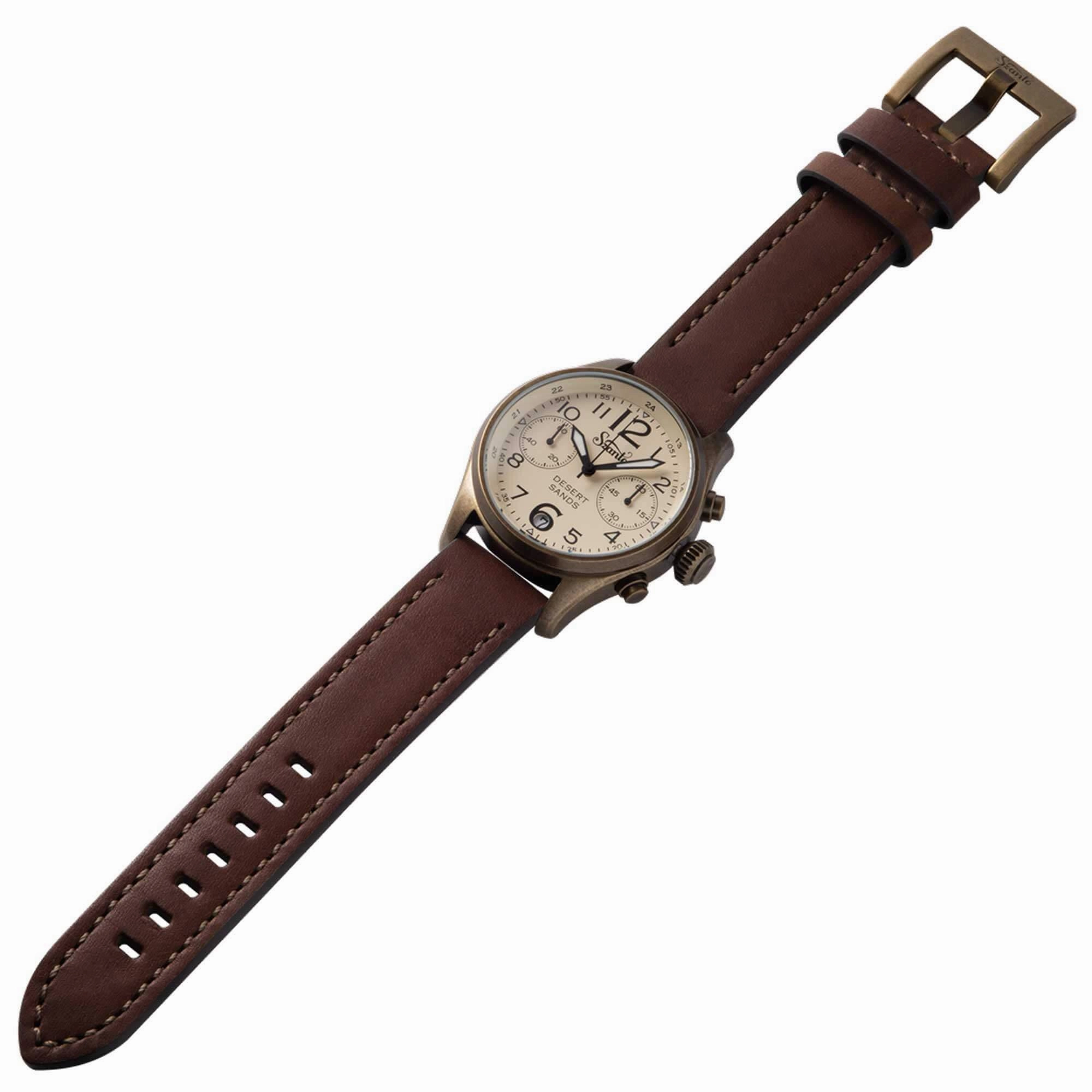 Szanto Men's Chronograph Watch - Desert Sands Ivory Dial Antique Gold Case | SZ 4553