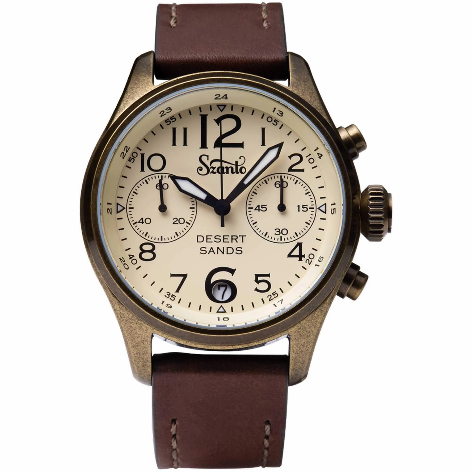 Szanto Men's Chronograph Watch - Desert Sands Ivory Dial Antique Gold Case | SZ 4553